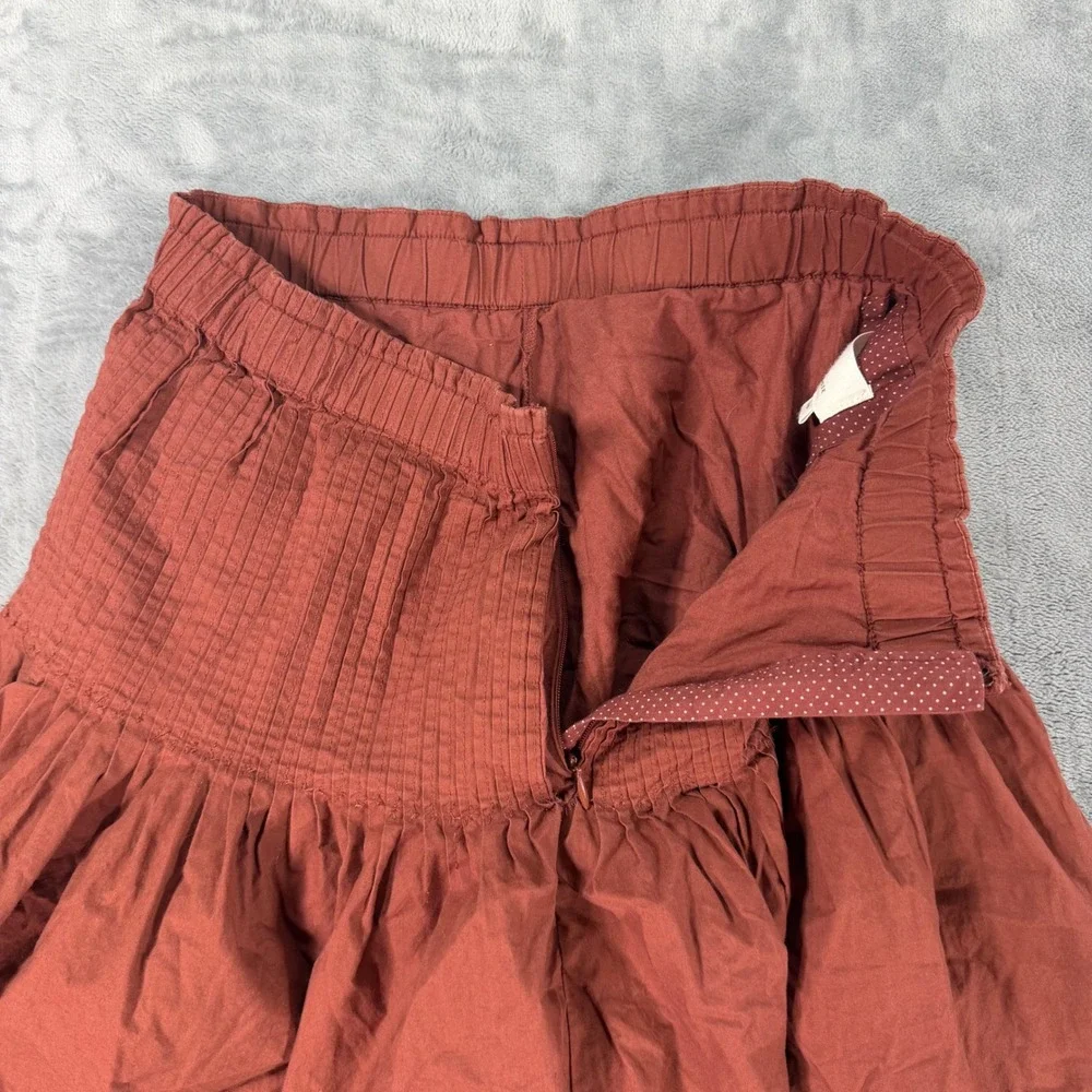 Anthropologie Smocked Drop Waist Ruffle Mini Skirt Womens Size XS Rust Red